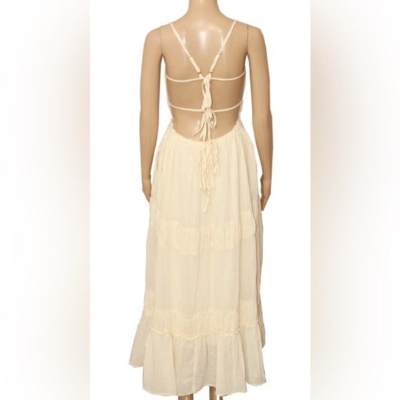 Free People Boho Maxi Dress Cream/White NWT 100% Cotton Adjustable Straps Size L - Picture 7 of 8